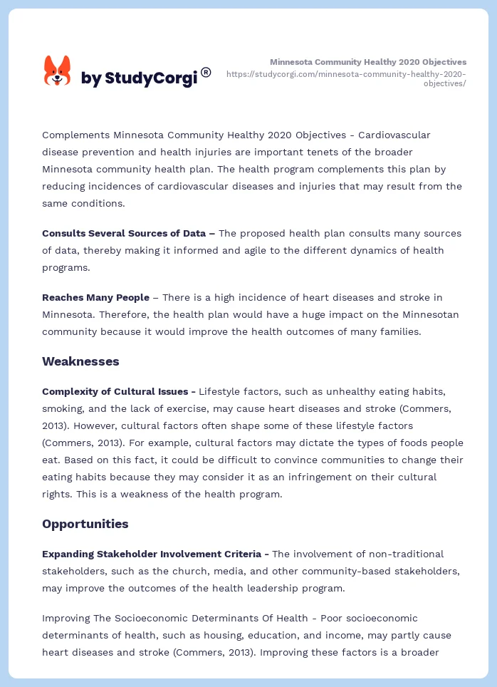 Minnesota Community Healthy 2020 Objectives. Page 2