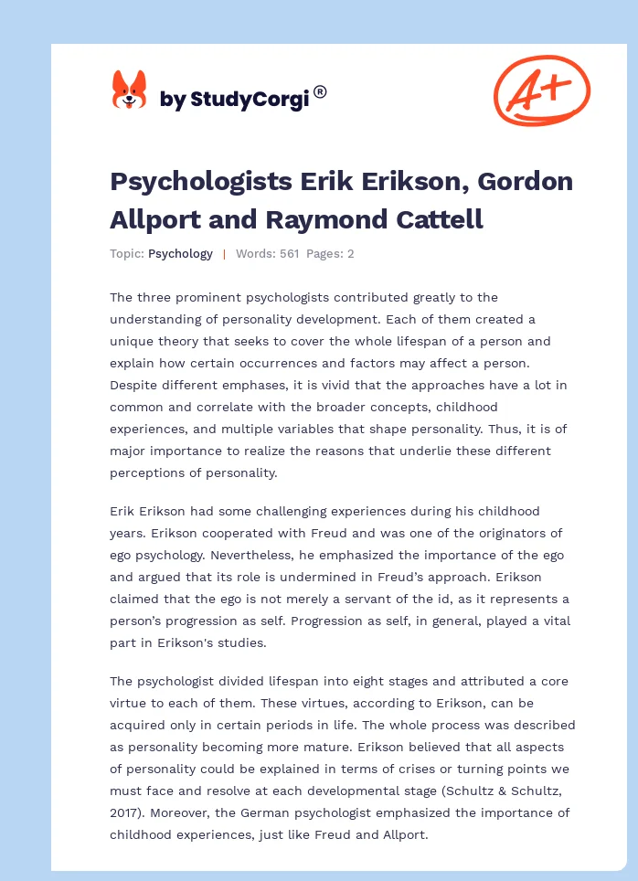 Psychologists Erik Erikson, Gordon Allport and Raymond Cattell. Page 1