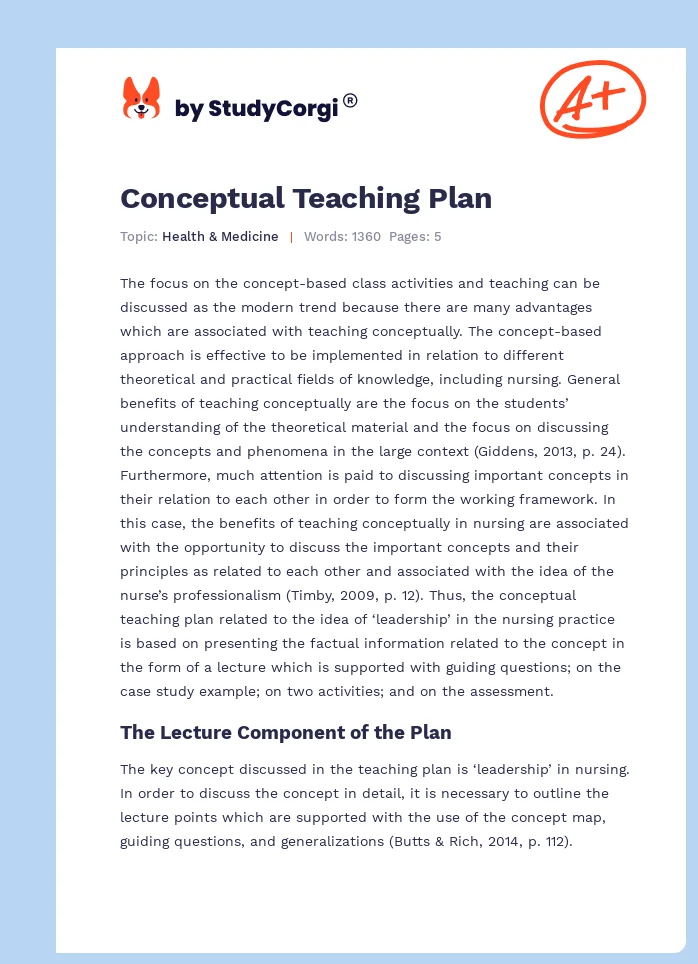 Conceptual Teaching Plan. Page 1