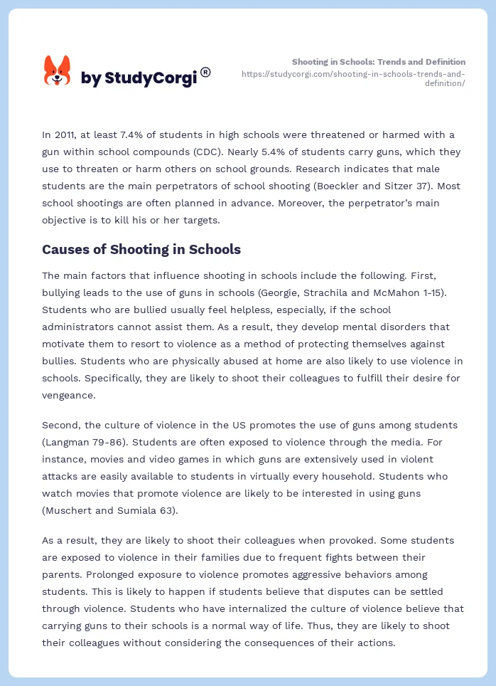 Shooting in Schools: Trends and Definition. Page 2