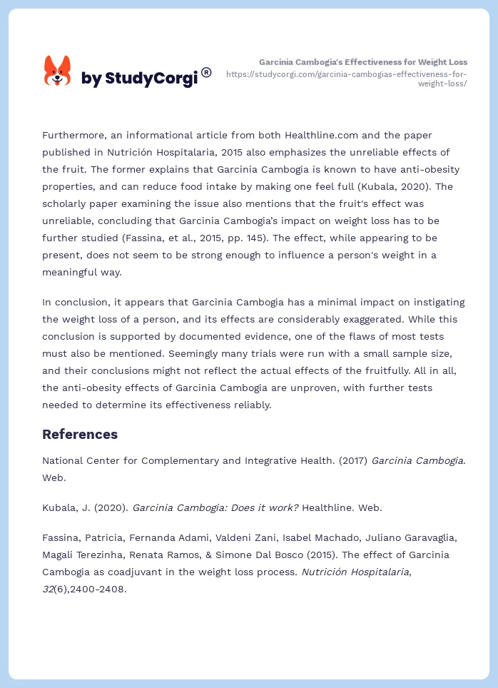 Garcinia Cambogia's Effectiveness for Weight Loss. Page 2