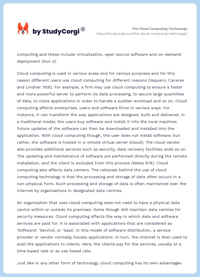 The Cloud Computing Technology. Page 2