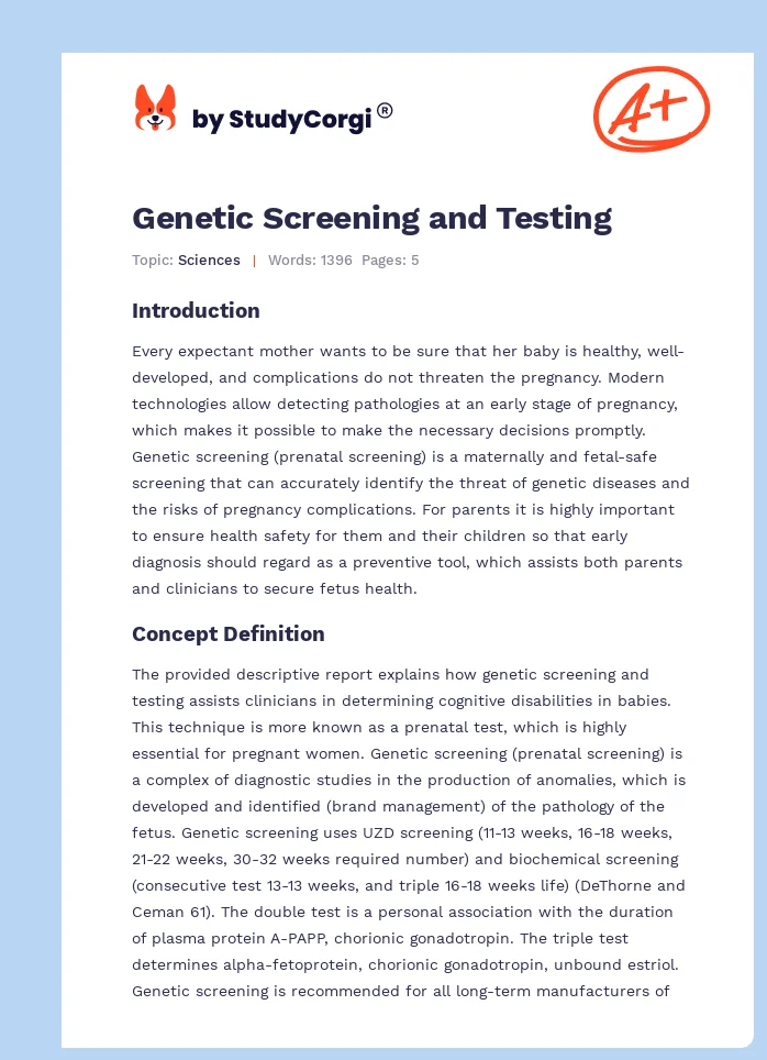 Genetic Screening and Testing. Page 1