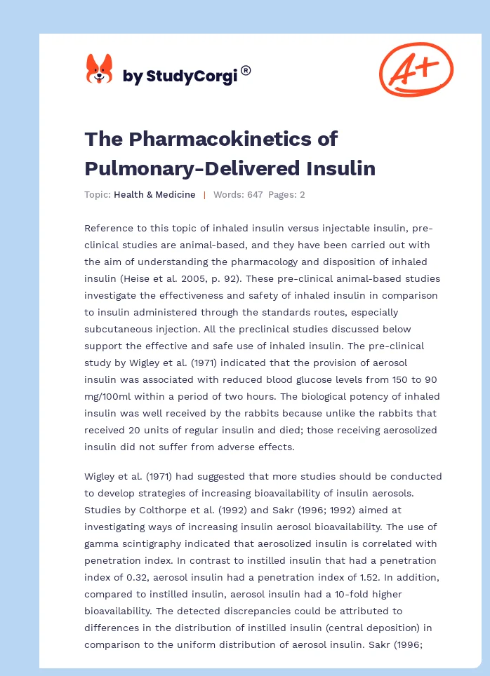 The Pharmacokinetics of Pulmonary-Delivered Insulin. Page 1