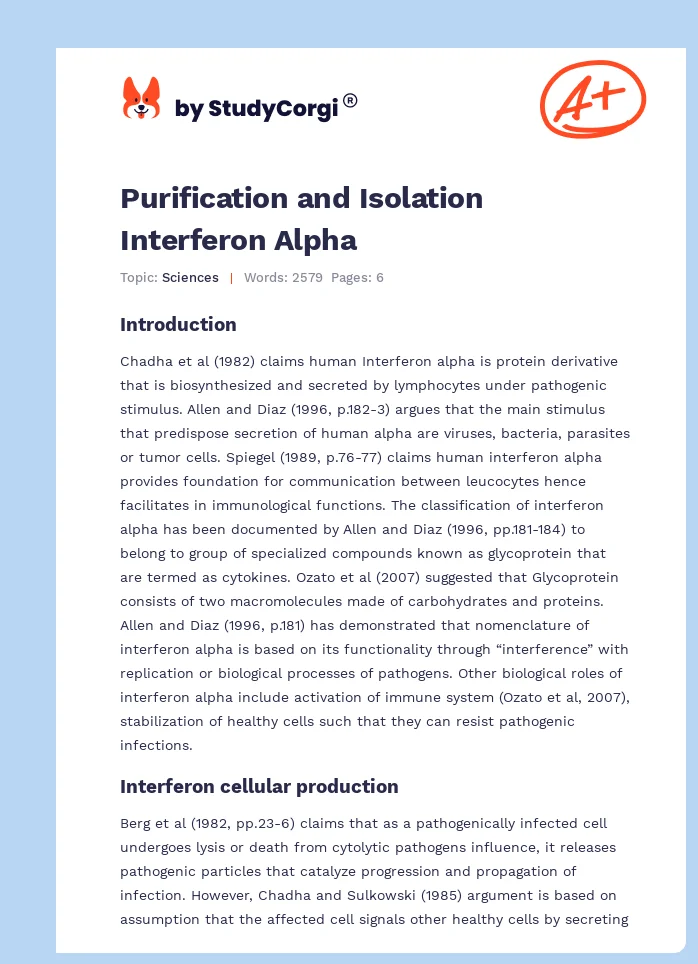 Purification and Isolation Interferon Alpha. Page 1