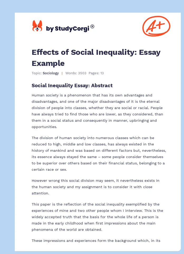 Effects of Social Inequality: Essay Example. Page 1