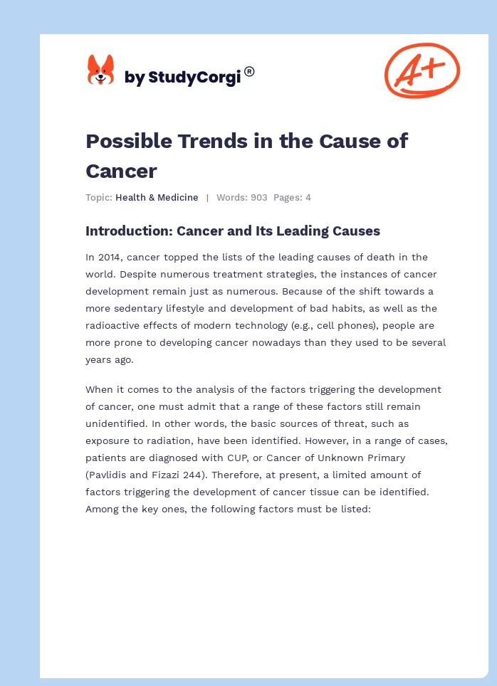 Possible Trends in the Cause of Cancer. Page 1