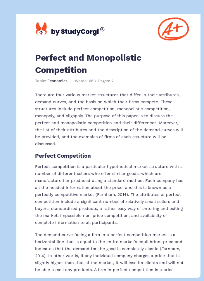 Perfect and Monopolistic Competition. Page 1