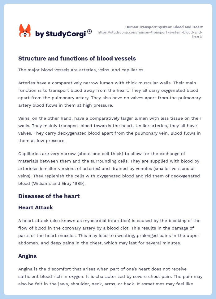Human Transport System: Blood and Heart. Page 2