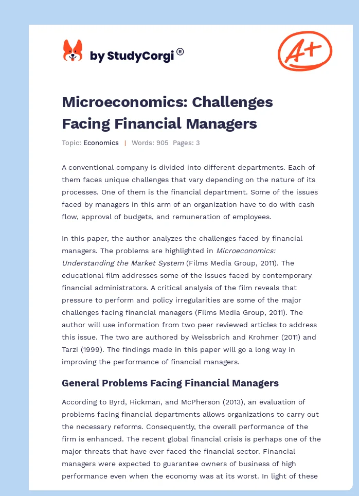 Microeconomics: Challenges Facing Financial Managers. Page 1