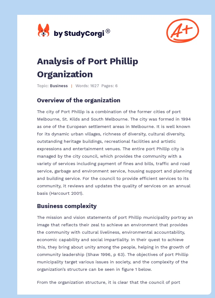 Analysis of Port Phillip Organization. Page 1