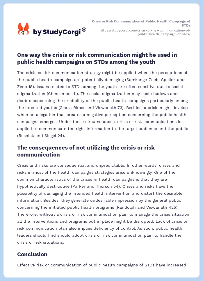 Crisis or Risk Communication of Public Health Campaign of STDs. Page 2