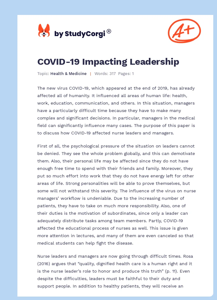 COVID-19 Impacting Leadership. Page 1