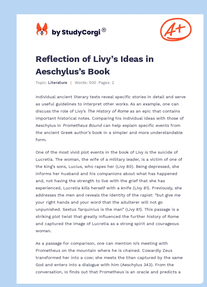 Reflection of Livy’s Ideas in Aeschylus’s Book. Page 1
