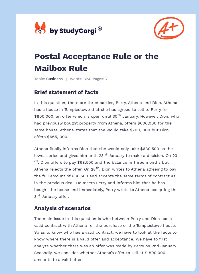 Postal Acceptance Rule or the Mailbox Rule. Page 1