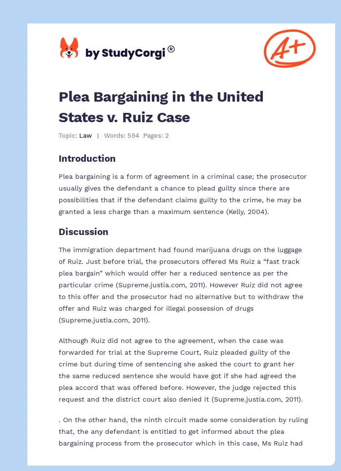 Plea Bargaining in the United States v. Ruiz Case. Page 1