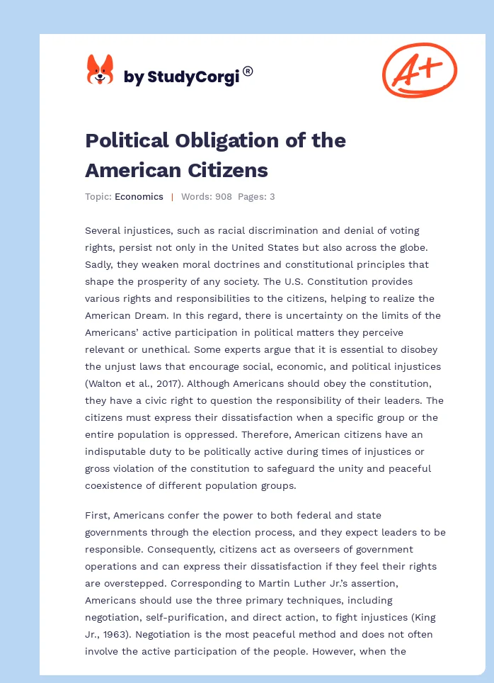 Political Obligation of the American Citizens. Page 1