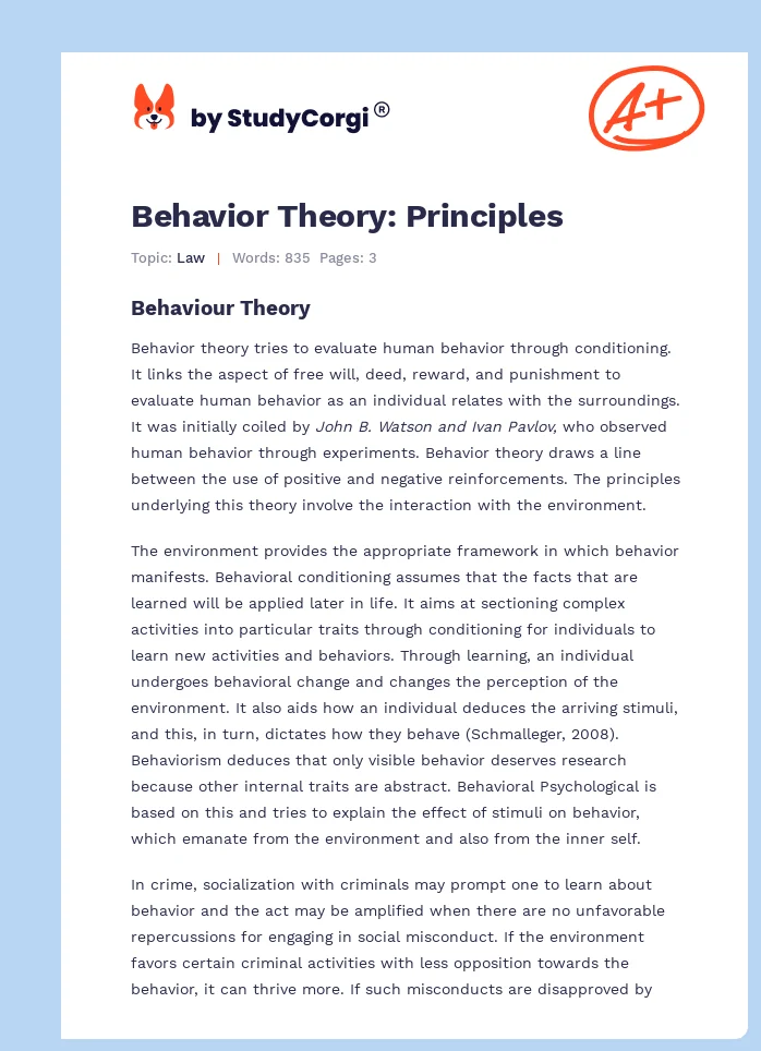 Behavior Theory: Principles. Page 1