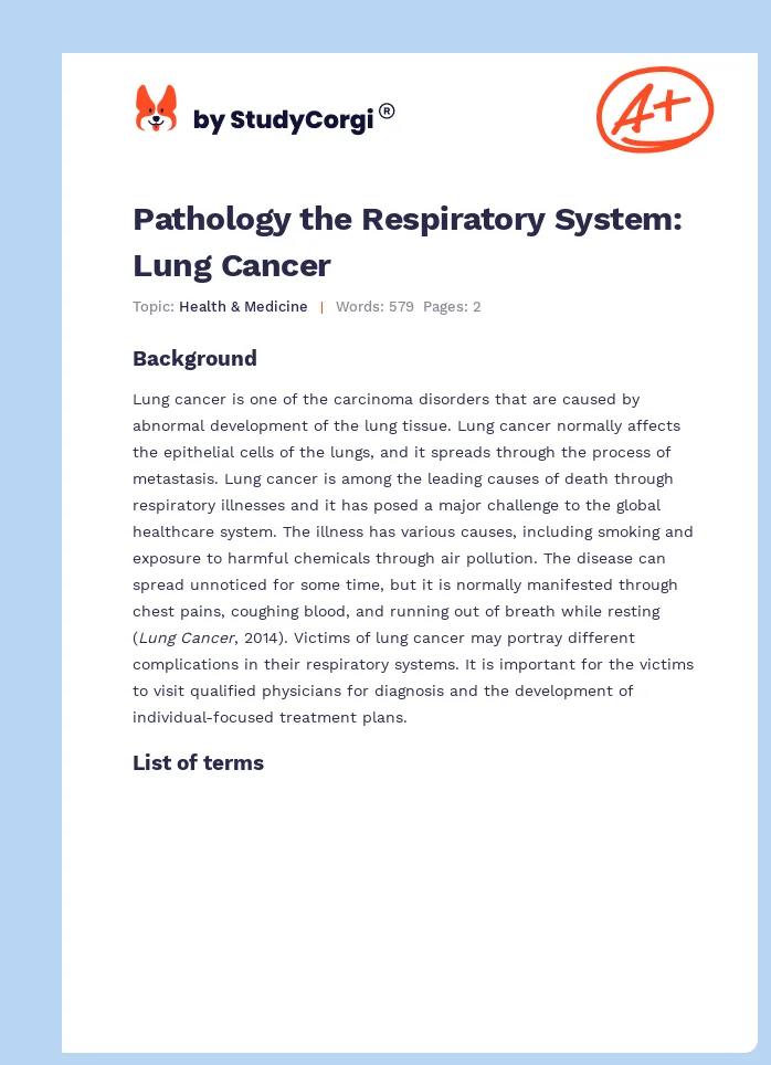 Pathology the Respiratory System: Lung Cancer. Page 1