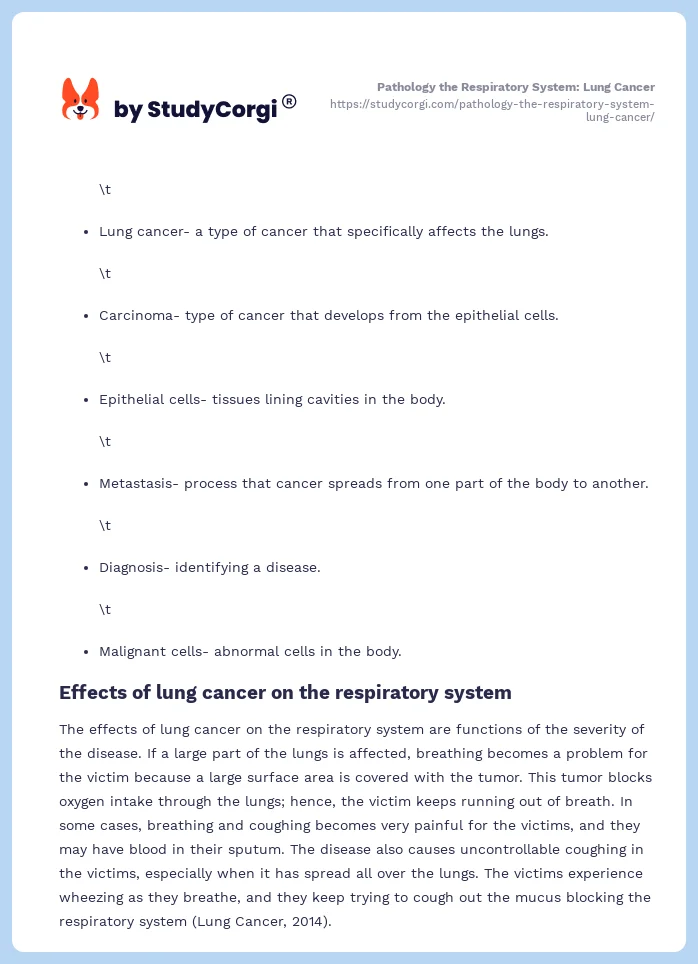 Pathology the Respiratory System: Lung Cancer. Page 2