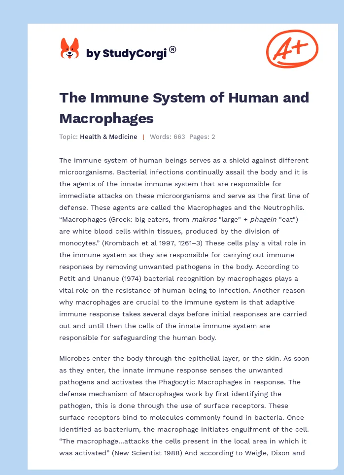 The Immune System of Human and Macrophages. Page 1