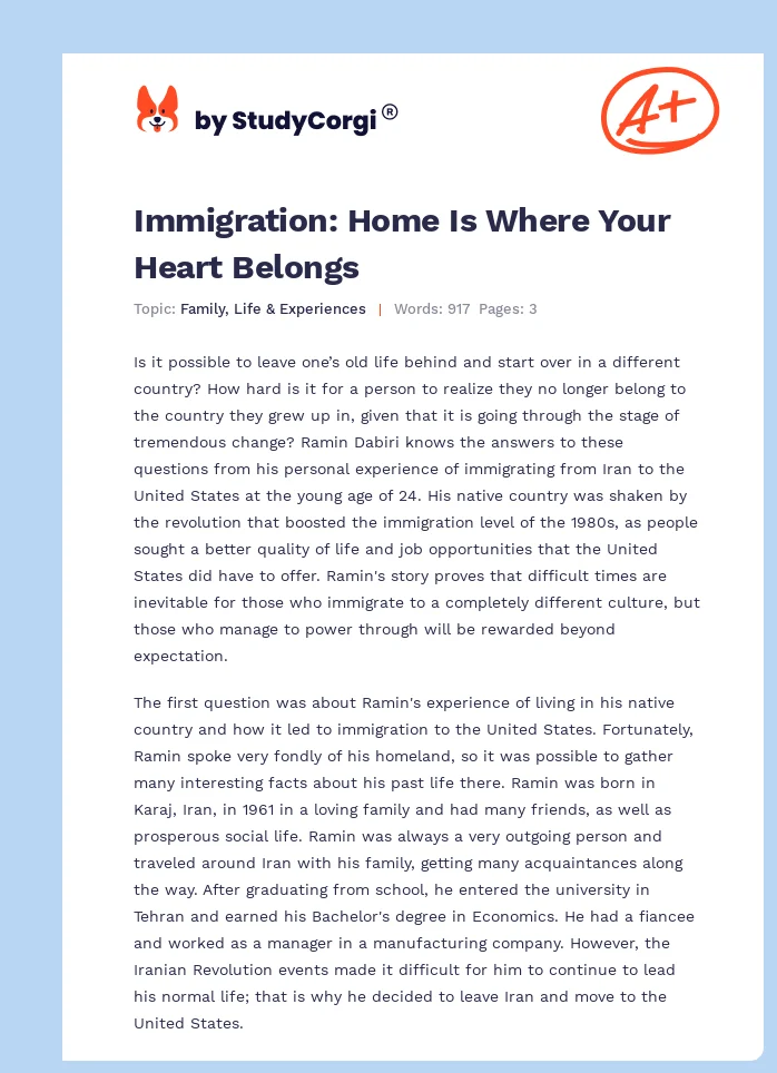 Immigration: Home Is Where Your Heart Belongs. Page 1
