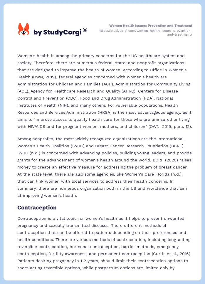 Women Health Issues: Prevention and Treatment. Page 2