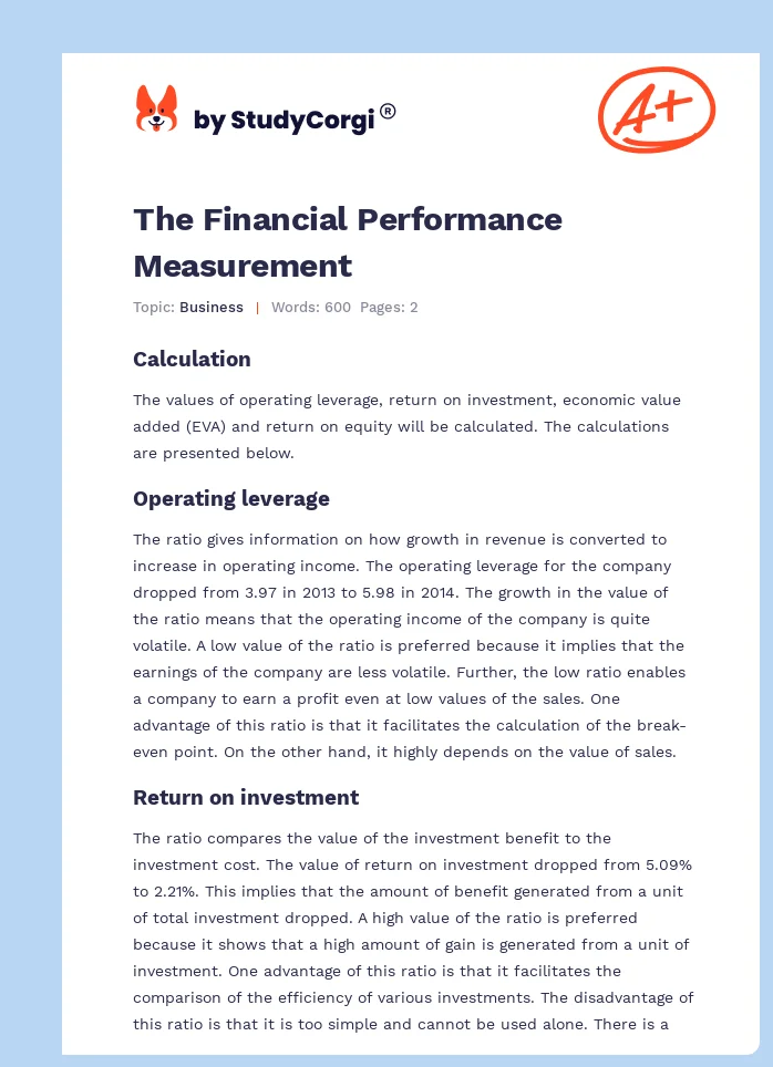 The Financial Performance Measurement. Page 1