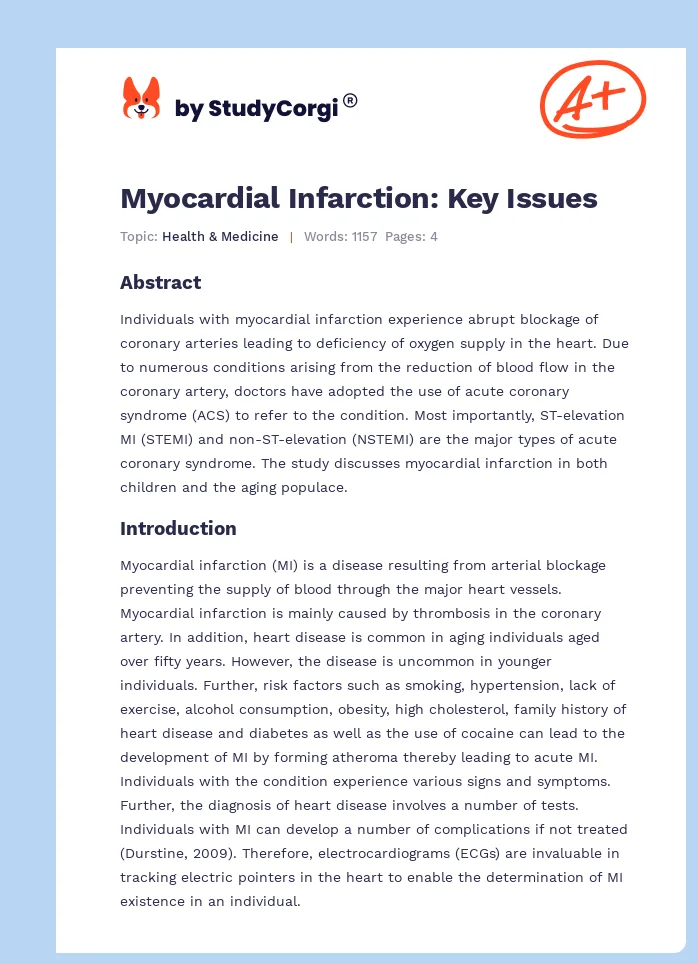 Myocardial Infarction: Key Issues. Page 1