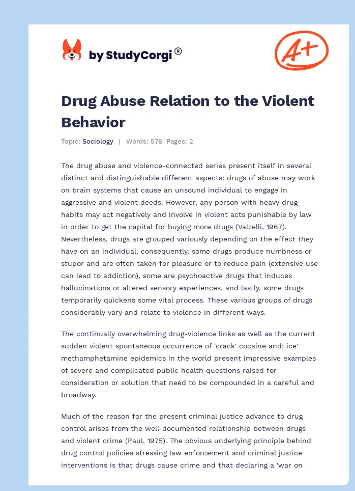 Drug Abuse Relation to the Violent Behavior. Page 1