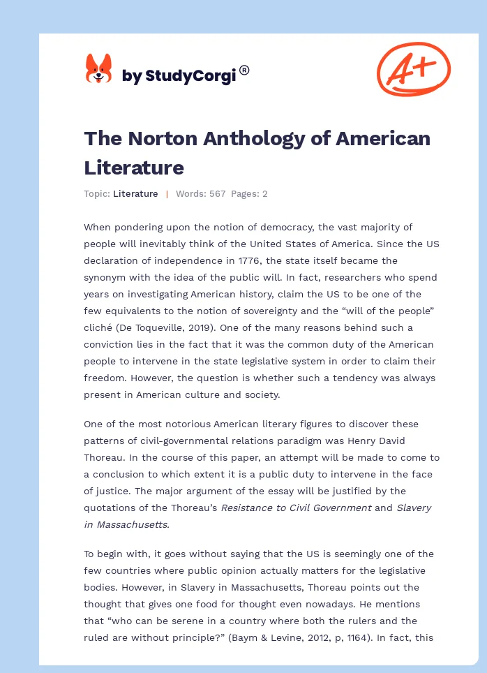 The Norton Anthology of American Literature. Page 1