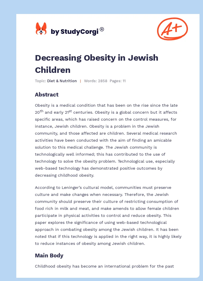 Decreasing Obesity in Jewish Children. Page 1