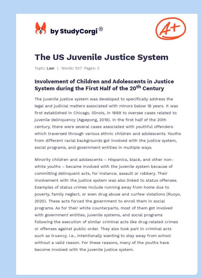 The US Juvenile Justice System. Page 1
