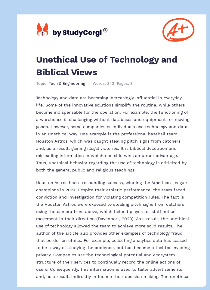 Unethical Use of Technology and Biblical Views. Page 1