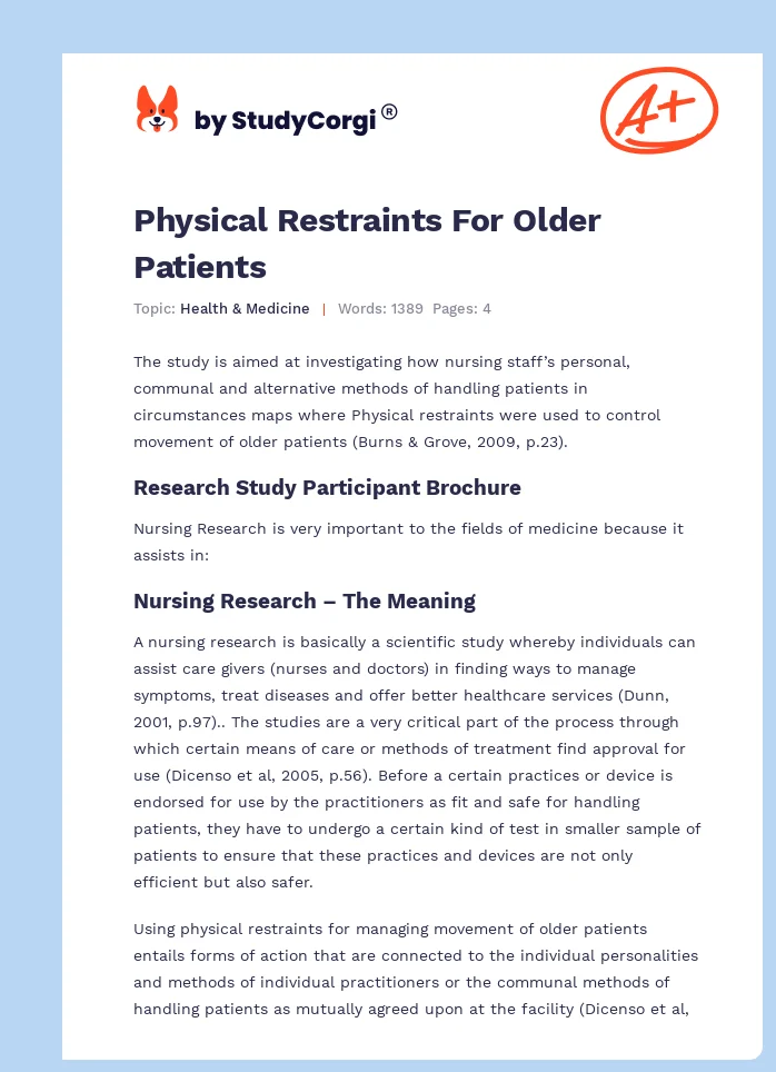 Physical Restraints For Older Patients. Page 1