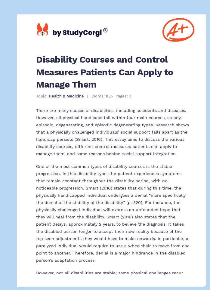 Disability Courses and Control Measures Patients Can Apply to Manage Them. Page 1