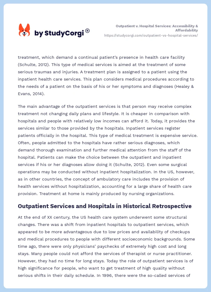 Outpatient v. Hospital Services: Accessibility & Affordability. Page 2