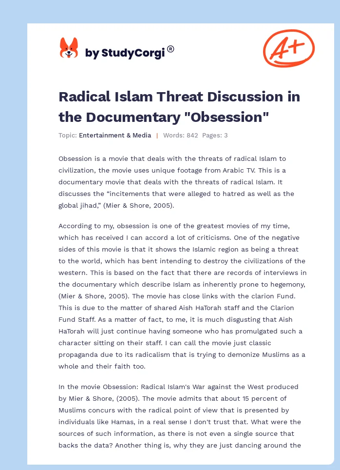 Radical Islam Threat Discussion in the Documentary "Obsession". Page 1