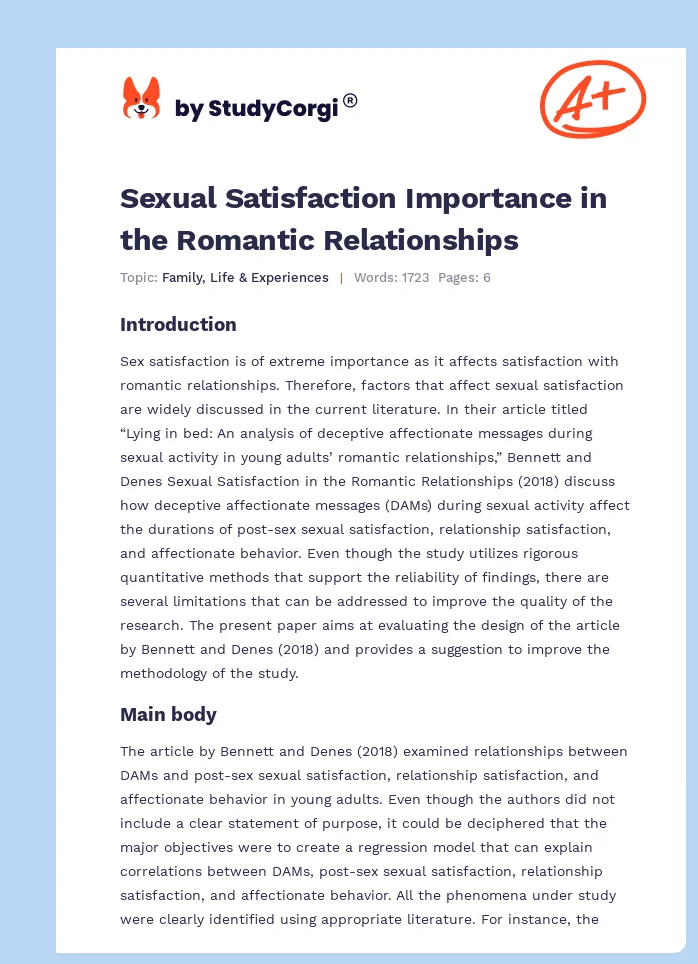 Sexual Satisfaction Importance in the Romantic Relationships. Page 1