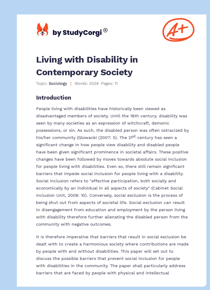 Living with Disability in Contemporary Society. Page 1