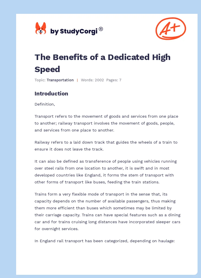The Benefits of a Dedicated High Speed. Page 1