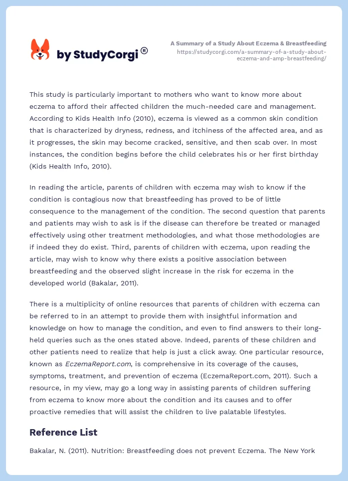 A Summary of a Study About Eczema & Breastfeeding. Page 2