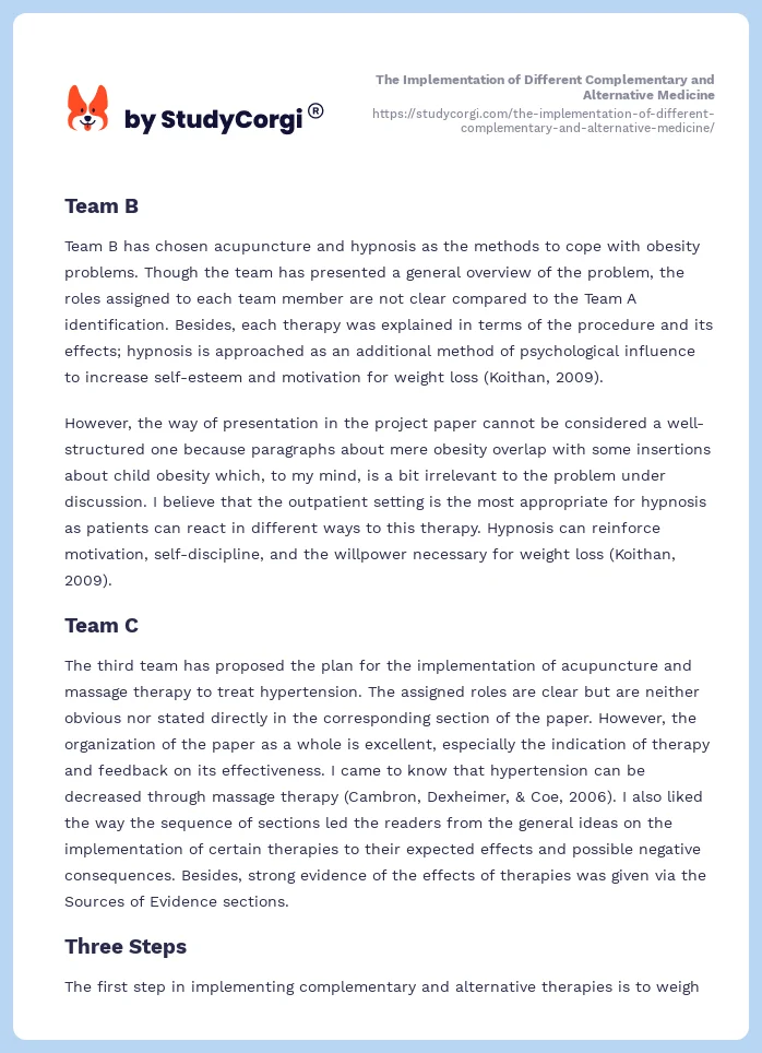 The Implementation of Different Complementary and Alternative Medicine. Page 2