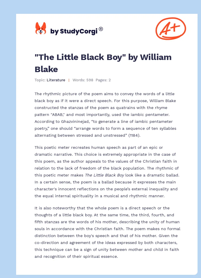 "The Little Black Boy" by William Blake. Page 1