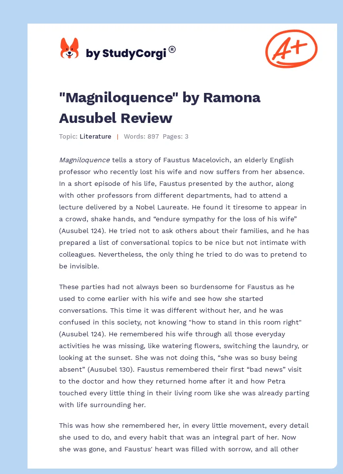 "Magniloquence" by Ramona Ausubel Review. Page 1