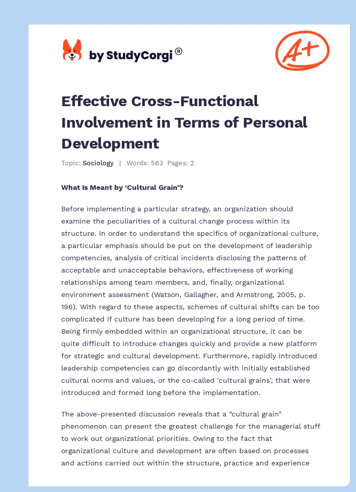 Effective Cross-Functional Involvement in Terms of Personal Development. Page 1