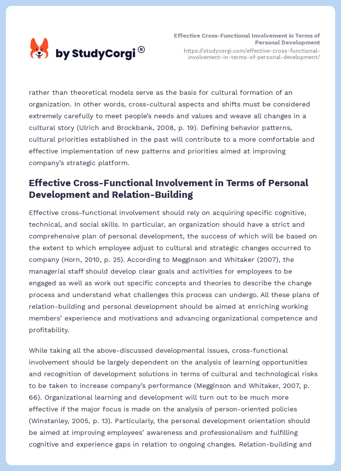Effective Cross-Functional Involvement in Terms of Personal Development. Page 2