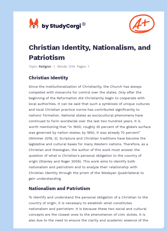 Christian Identity, Nationalism, and Patriotism. Page 1