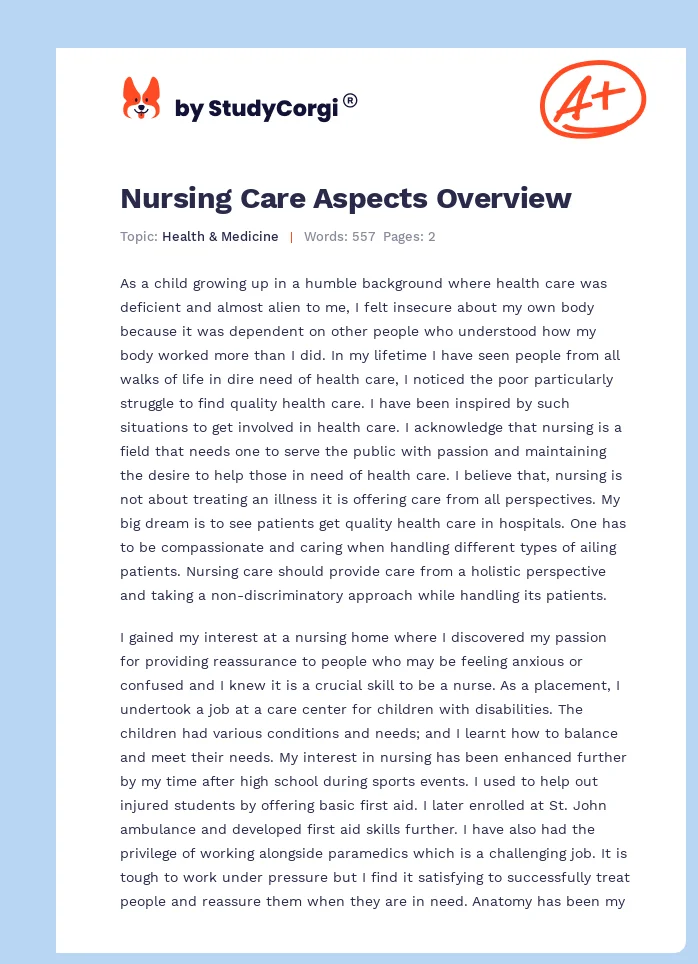 Nursing Care Aspects Overview. Page 1