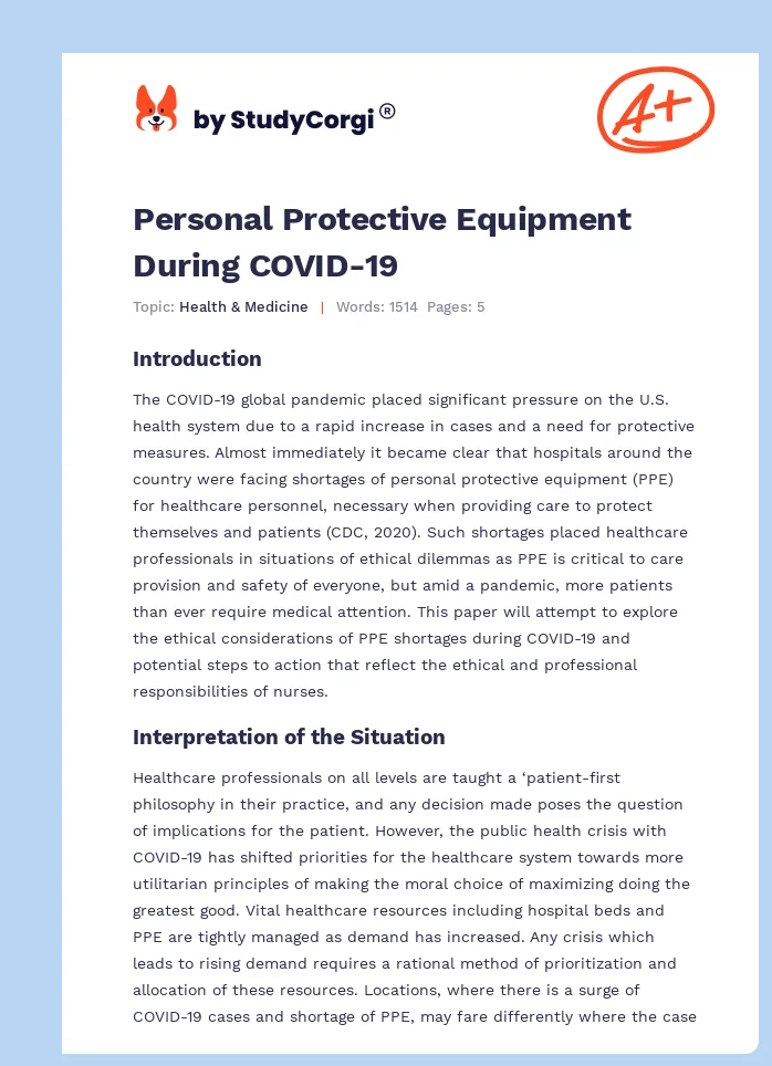 Personal Protective Equipment During COVID-19. Page 1